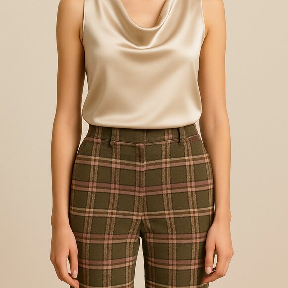 Wilfred Plaid Wool Pants, Size 00, Olive & Blush - Picture 1 of 9